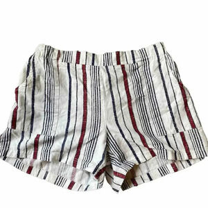 Love University Linen Blend Shorts Striped Pockets Beach Summer Casual Lady L